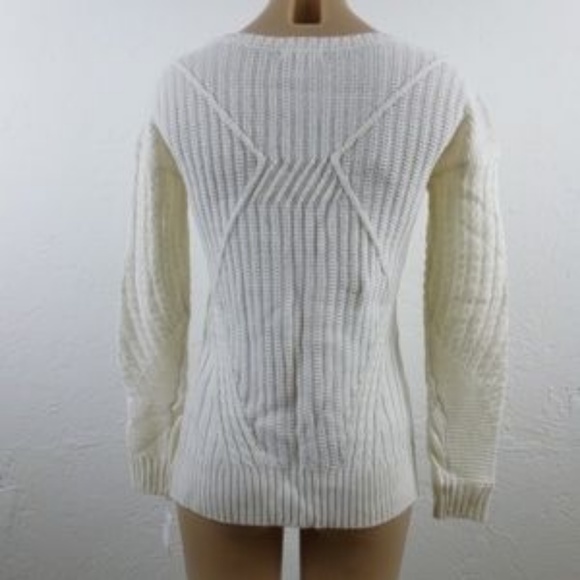 Bar lll White Sweater- XS- Slits Cable Trim- NWT - Picture 6 of 7